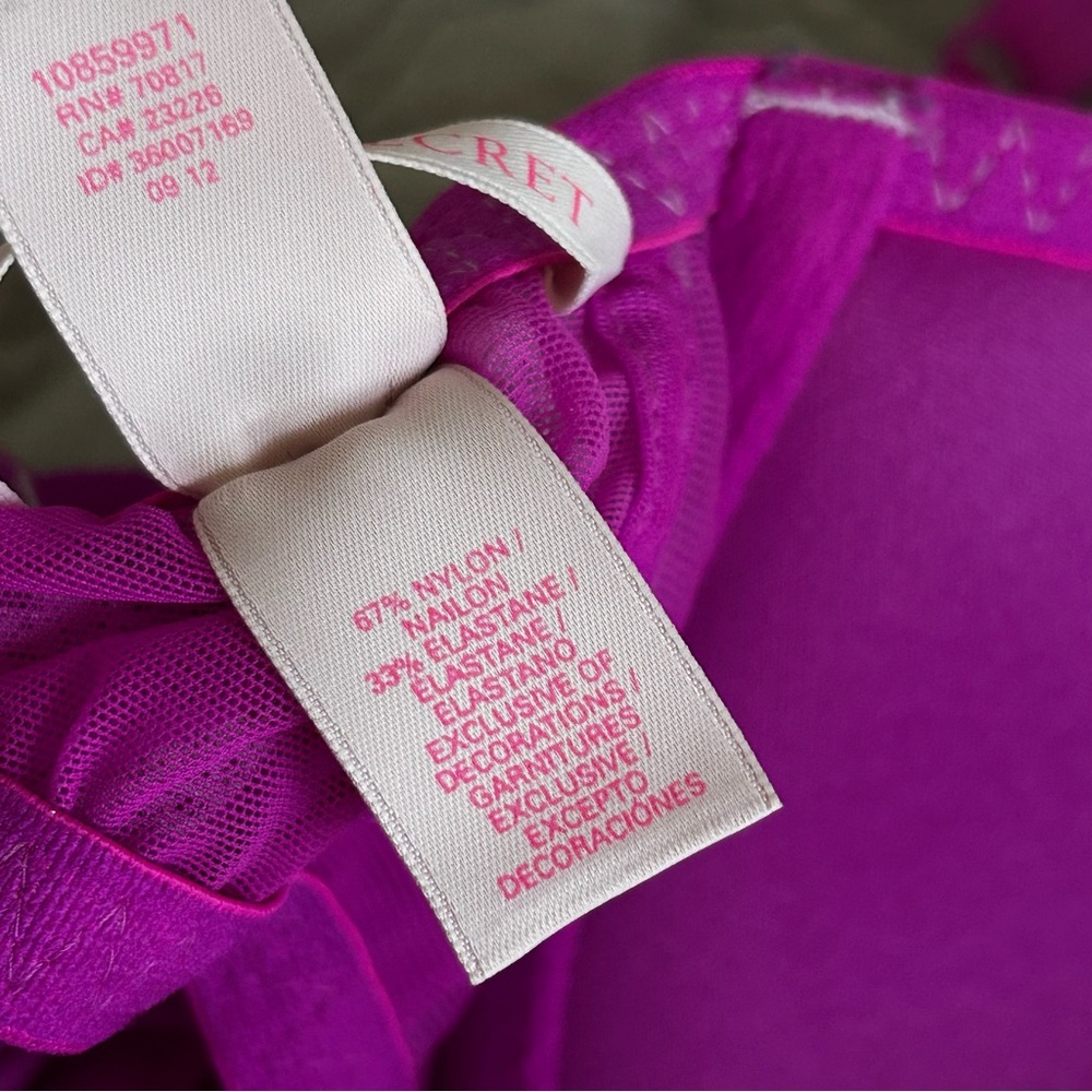 🩷VICTORIA SECRET MAGENTA PINK CHEMISE LINGERIE BRA BABYDOLL LACE TRIM SIZE 36C - Picture 8 of 8